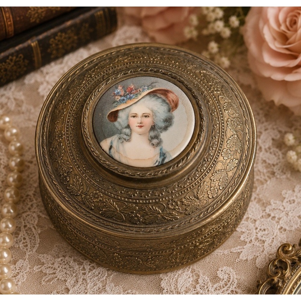 Vintage P.N.C.W. Brass Vanity Trinket French Portrait Romantic Victorian Revival